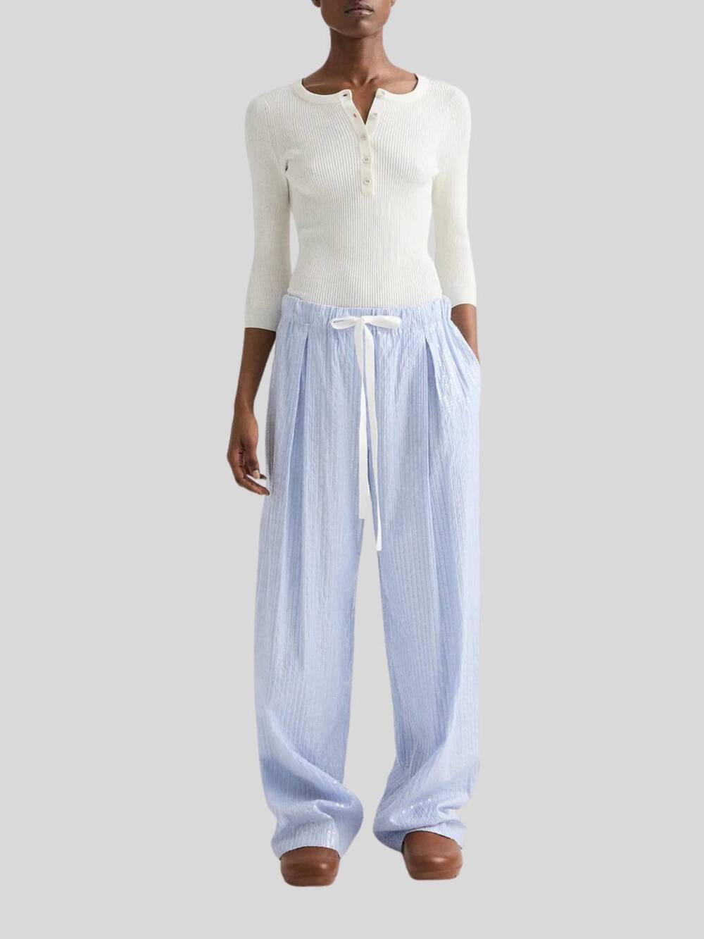 NEW TWP wide-leg pajama pant in blue sparkle